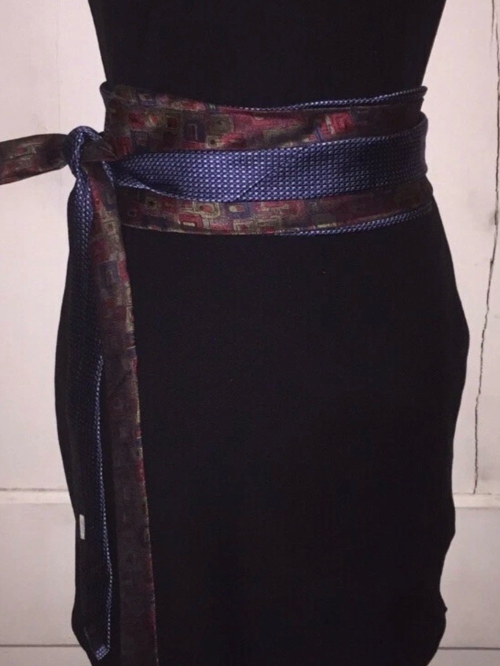 Handmade Blue & Red Geometric Joseph Abboud Tie Wrap Belt 100"